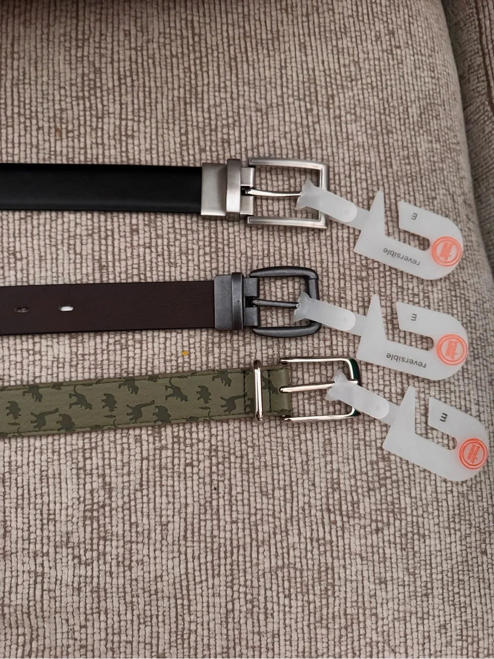 Three boy Casual Belts - Olive Camo, Dark Brown, Black